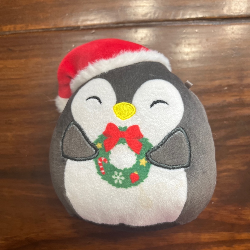Squishmallows Luna black penguin Gray and White Penguin with Red Santa Hat